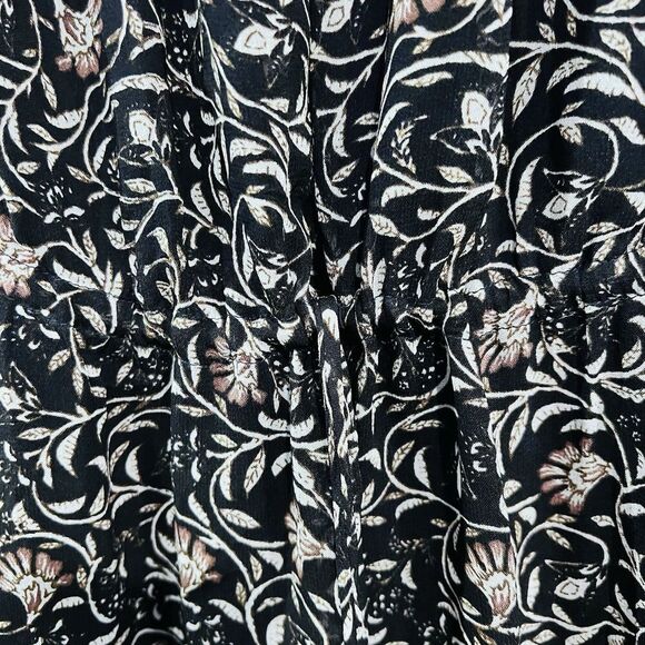 Velvet by Graham & Spencer Black Floral Print Midi Dress Tie Waist Ruffled Small - Picture 8 of 14